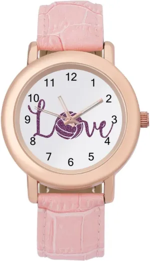 for conformity civic quantum perceptual laboratory Women Round Printed Dial Stylish Leather Strap for Daily Outdoor Work Love Volleyball Watches 