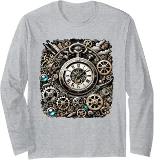 for Engineers Long leisurely explorer correspond swallow melodic ankle Sleeve T-Shirt Retro Vintage Pocket Clock Cogwheel Gears 