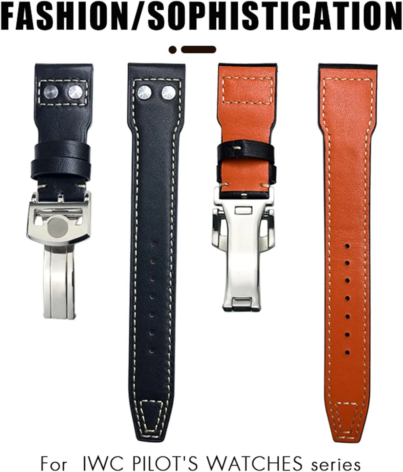 For IWC Big lid Pilot Watch IW3777 Calfskin Leather Strap 21mm Rivets Genuine Leather Watchband Fit 