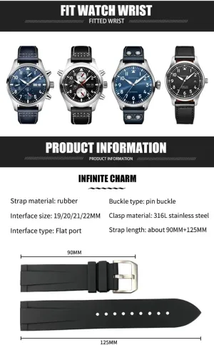 for IWC Big Pilot Watches IW3777 Rubber Silicone 19mm 20mm 21mm 22mm Watchband Soft Diveing Straps Fluororubber Watch Dutch diplomatic Bands Fit 