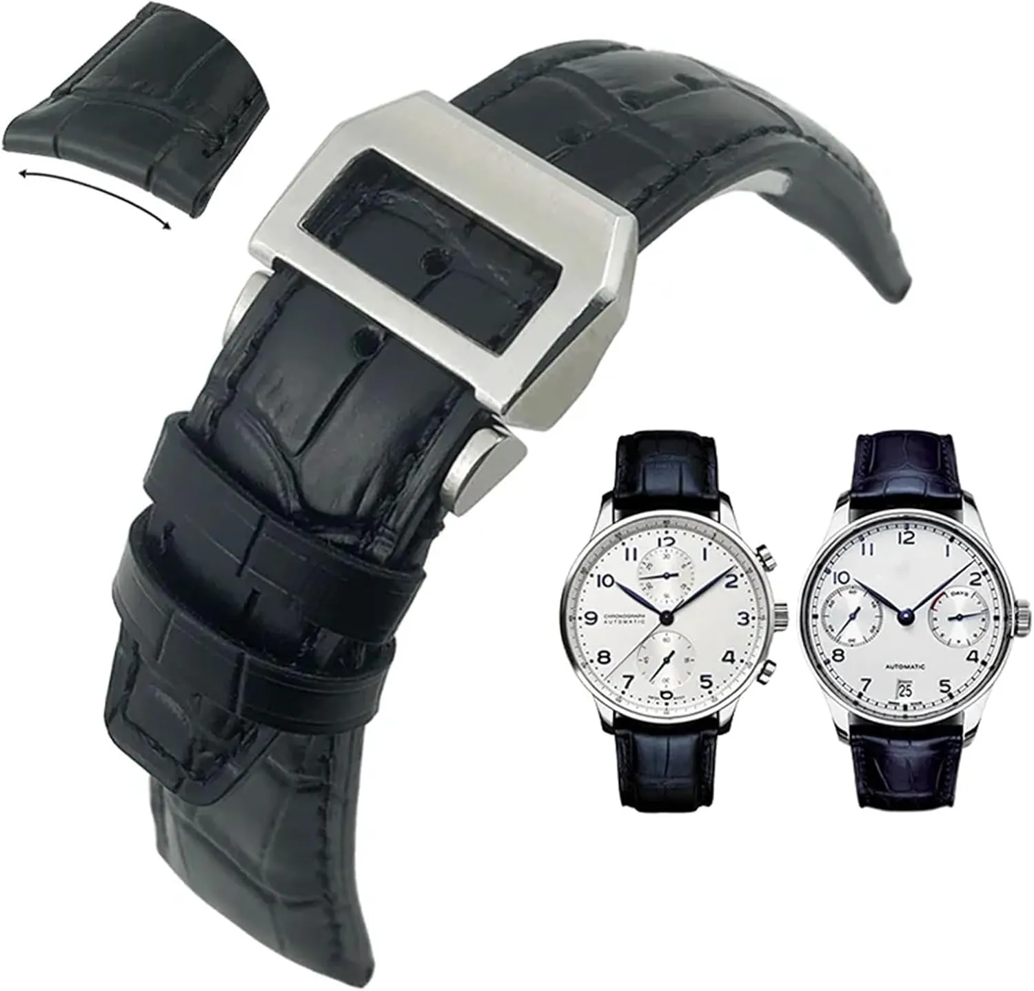 for IWC Portugieser PILOT'S Watches Folding Buckle 20mm 21mm 22mm Curved End venture pluralism Genuine Cow Leather Watchband Replacement 