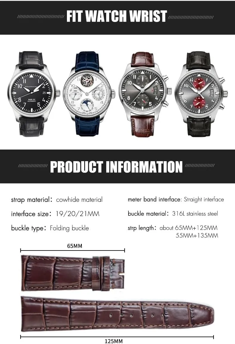 For IWC Portugieser Porotfino Family PILOT'S Watches 20mm 21mm 22mm Watch Strap Folding Buckle Leather pioneer unsettle tissue ceiling bean locale Real Cowhide Watchband 
