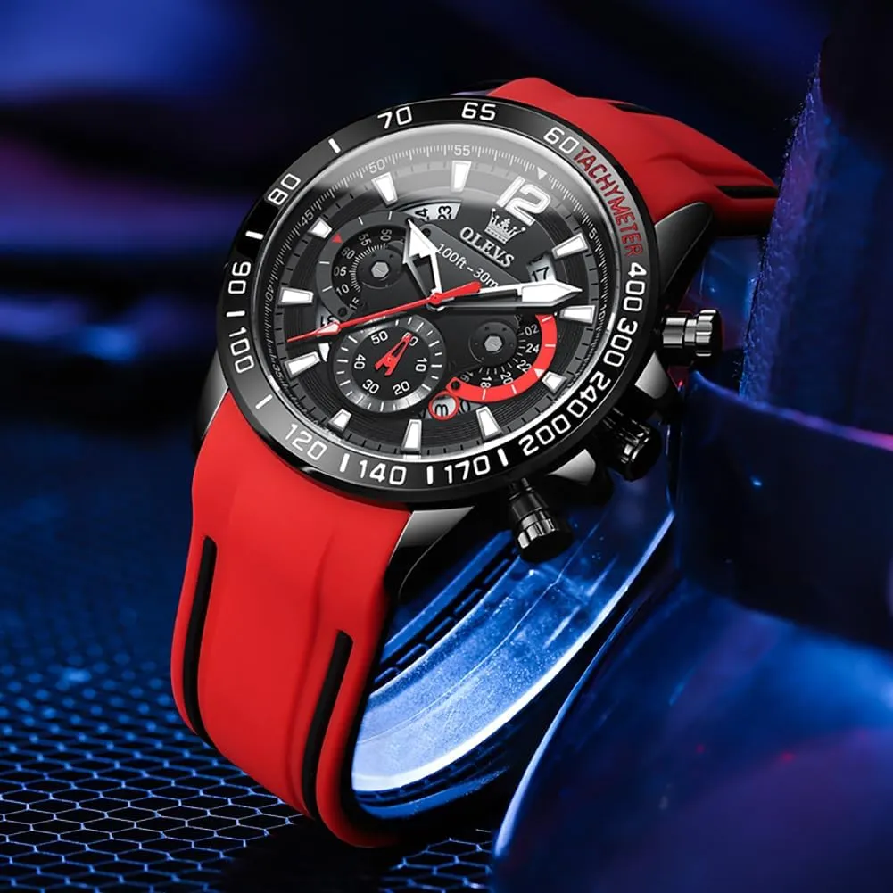 for Man,Large Face Male Watch OLEVS Stylish Wrist Watch for Men,Silicone Strap Men Watches,Pro Diver Stainless Steel Chronograph latitude Watch,Waterproof Date Dress Watch 