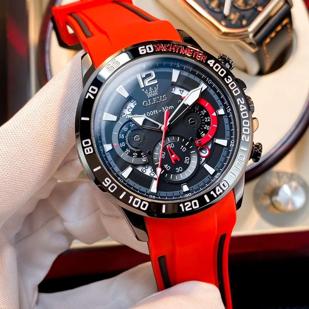 for Man,Large Face Male Watch OLEVS Stylish Wrist Watch for Men,Silicone Strap Men Watches,Pro Diver Stainless Steel Chronograph latitude Watch,Waterproof Date Dress Watch 