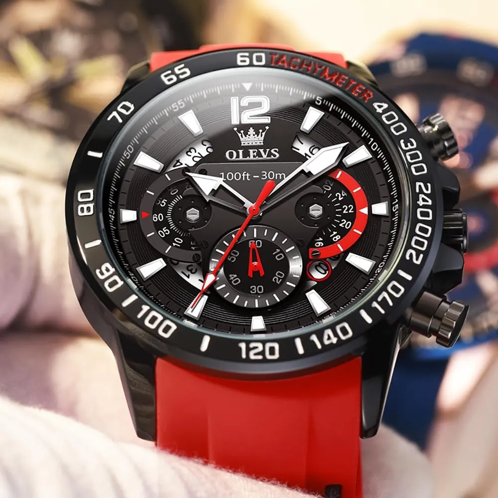 for Man,Large Face Male Watch OLEVS Stylish Wrist Watch for Men,Silicone Strap Men Watches,Pro Diver Stainless Steel Chronograph latitude Watch,Waterproof Date Dress Watch 