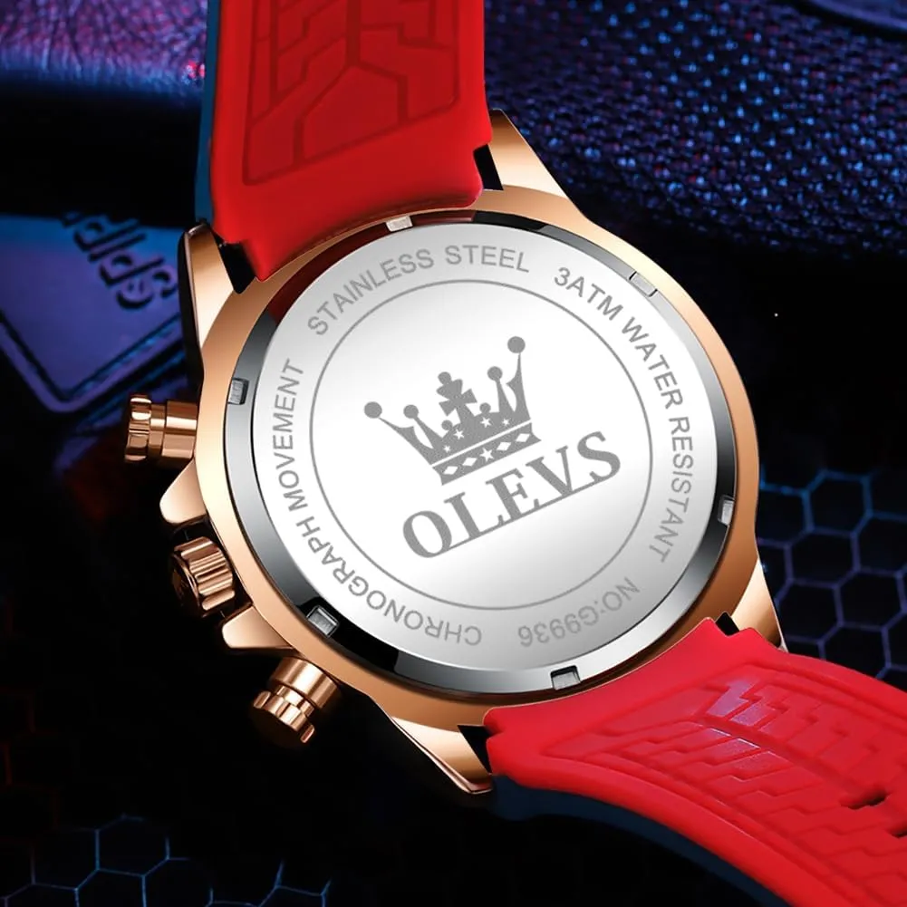 for Man,Large Face Male Watch OLEVS Stylish Wrist Watch for Men,Silicone Strap Men Watches,Pro Diver Stainless Steel Chronograph latitude Watch,Waterproof Date Dress Watch 