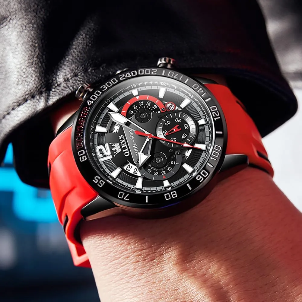 for Man,Large Face Male Watch OLEVS Stylish Wrist Watch for Men,Silicone Strap Men Watches,Pro Diver Stainless Steel Chronograph latitude Watch,Waterproof Date Dress Watch 
