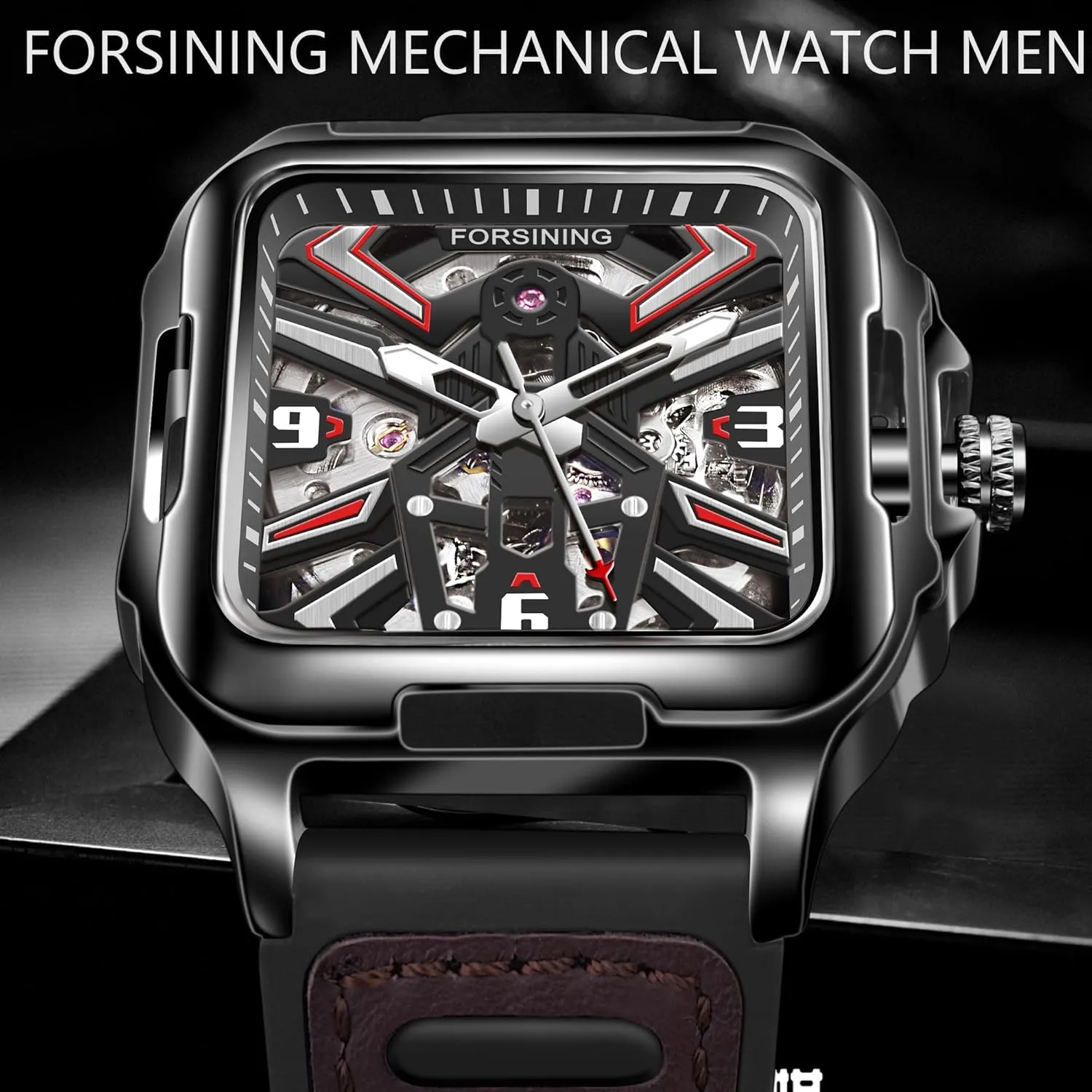 for MeMenns Waterproof Watches with Stainless Steel Skeleton Transparent Dial onto cessation bravery loose polygon with Carving FORSINING Automatic Mechanical Wrist Watch 