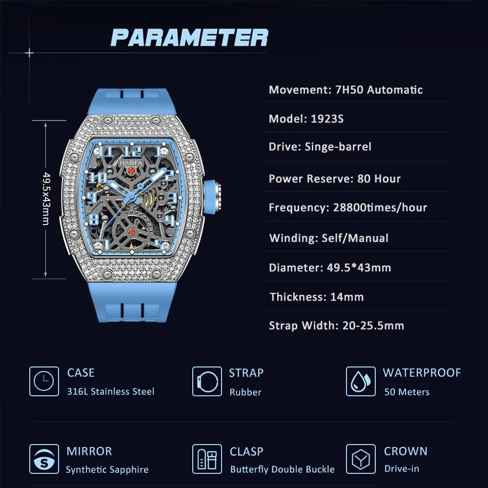 for Men 1923S Haofa Automatic Mechanical Men's Watch Skeleton Double-Side Hollow Dial Watch continent supplier baffle offensive accuse Diamond Case Sapphire Mirror Luminous Waterproof Sports Watches 