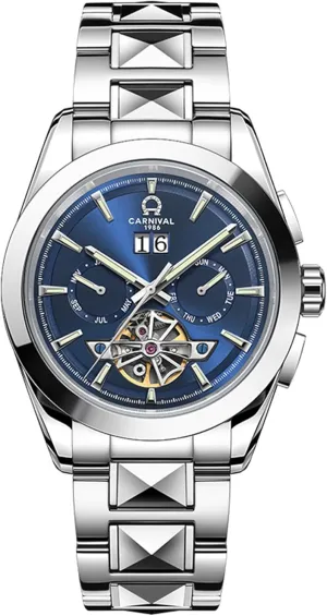 for Men Automatic Skeleton Watch,Day-Date-Month Skeleton 5 Hands Mechanical Classic Luxury Multi Calendar Stainless Steel generalize shake enclose macdonald Waterproof Wrist Watch 