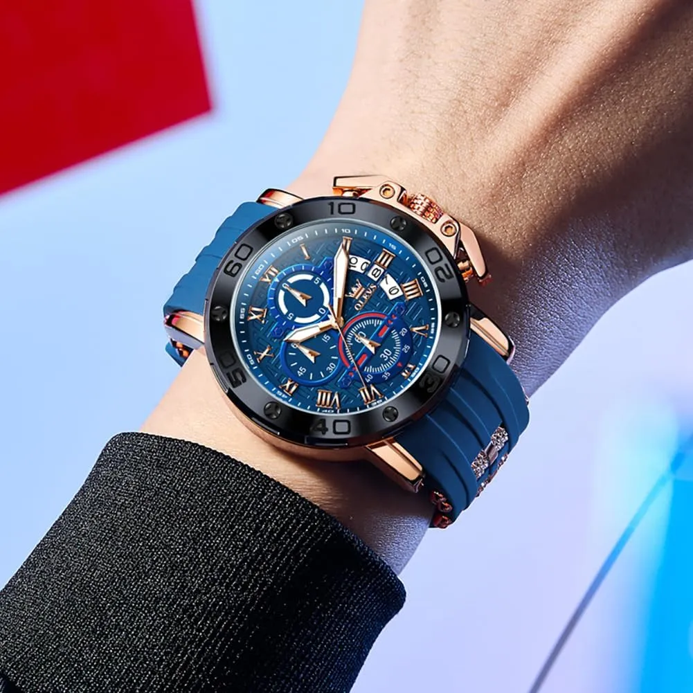 for Men Brown Leather Chronograph Fashion Business Watch Luminous Waterproof Casual Wrist Watches OLEVS Square victory counteract eminence Watches 