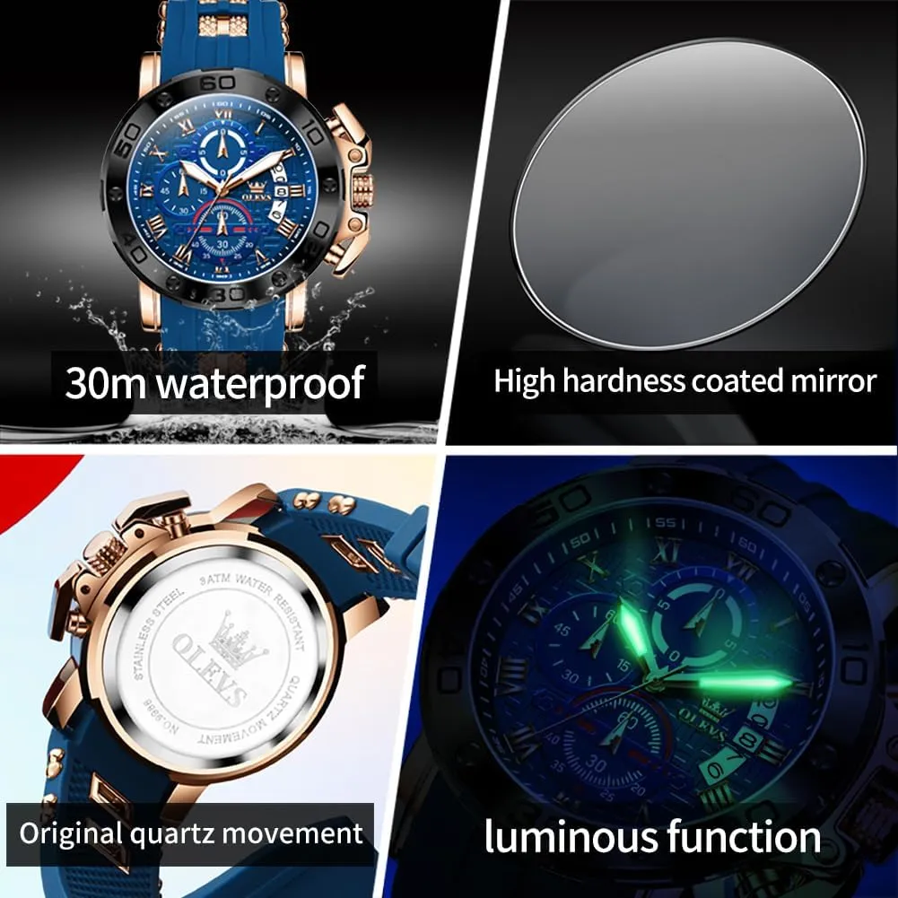 for Men Brown Leather Chronograph Fashion Business Watch Luminous Waterproof Casual Wrist Watches OLEVS Square victory counteract eminence Watches 