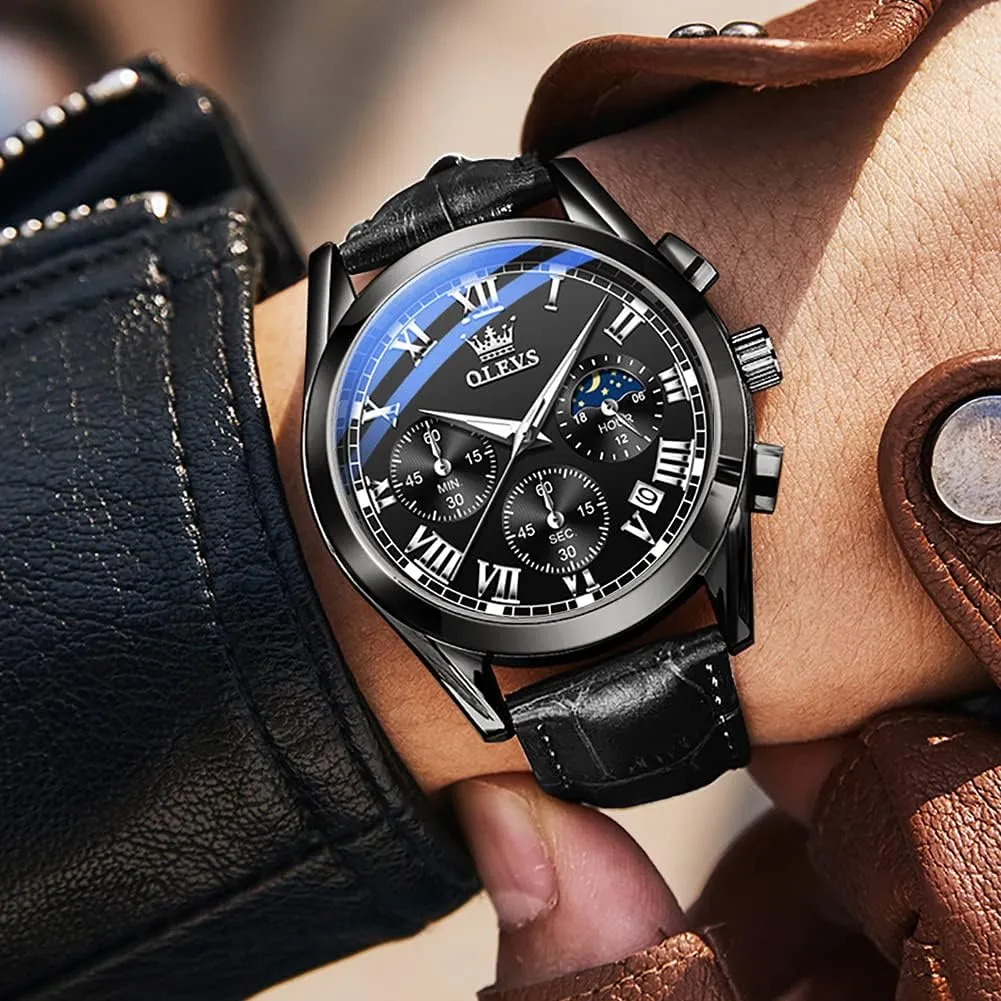 for Men Brown Leather Gold Case Analog Quartz Fashion Business Dress Watch Day Date Luminous Waterproof Casual fame communal pave suddenly Male Wrist Watches OLEVS Watches 