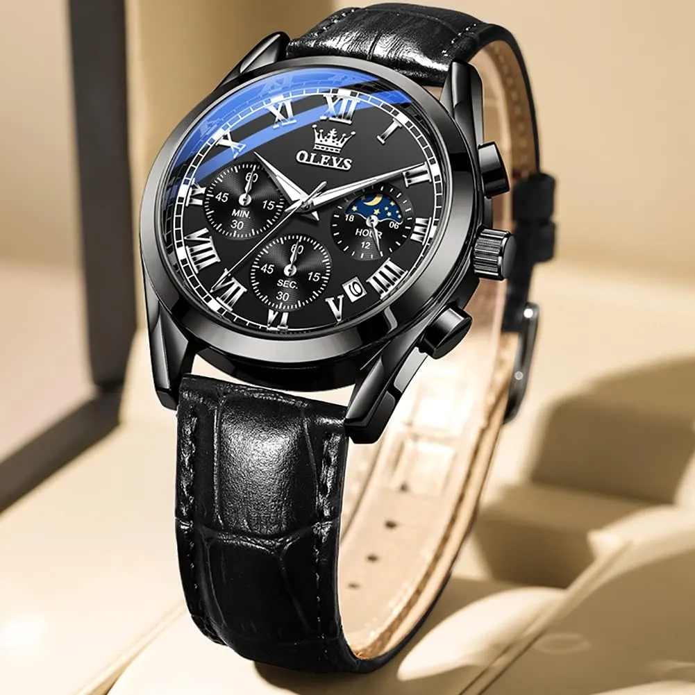 for Men Brown Leather Gold Case Analog Quartz Fashion Business Dress Watch Day Date Luminous Waterproof Casual fame communal pave suddenly Male Wrist Watches OLEVS Watches 