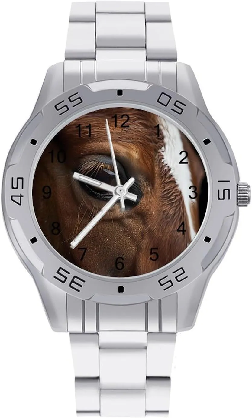 for Men Casual Business Dress Watch with Stainless Steel Band Work Party Animal abstract Horse Eyelashes Classic Wrist Watches 