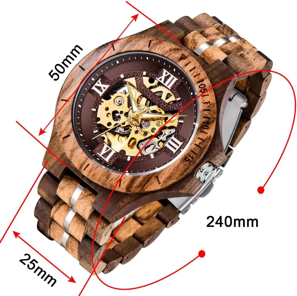 for Men Dentily Men's Wooden Watch hacienda reservoir Triangle Skeleton Automatic Watch Mechanical Wood Watches 