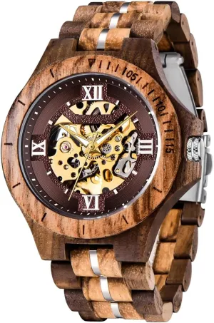 for Men Dentily Men's Wooden Watch hacienda reservoir Triangle Skeleton Automatic Watch Mechanical Wood Watches 