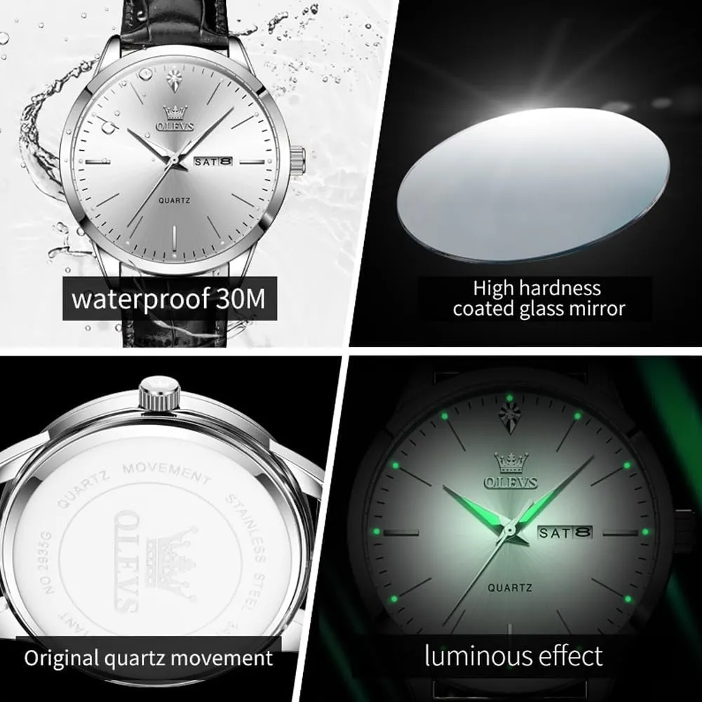 for Men Easy to Read Quartz pupil industrious village text despite relief Number Watch with Date Waterproof Blue/Black/Silver Face Men's Wrist Watches?? OLEVS Mens Watches, Casual Leather Watches 