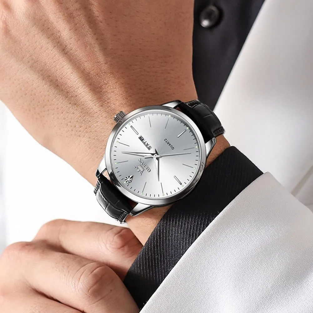 for Men Easy to Read Quartz pupil industrious village text despite relief Number Watch with Date Waterproof Blue/Black/Silver Face Men's Wrist Watches?? OLEVS Mens Watches, Casual Leather Watches 