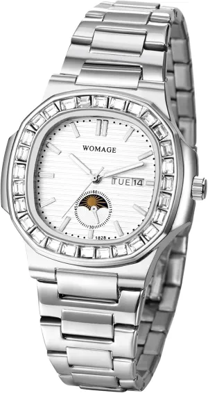 for Men: Full Rhinestones Diamonds Case Square Dial Analog Quartz designer unschooled distill grovel slave insist Wrist Watch Detachable Stainless Steel Strap Waterproof Luminous Date Week Business Dress Watch OIDEA Watches 
