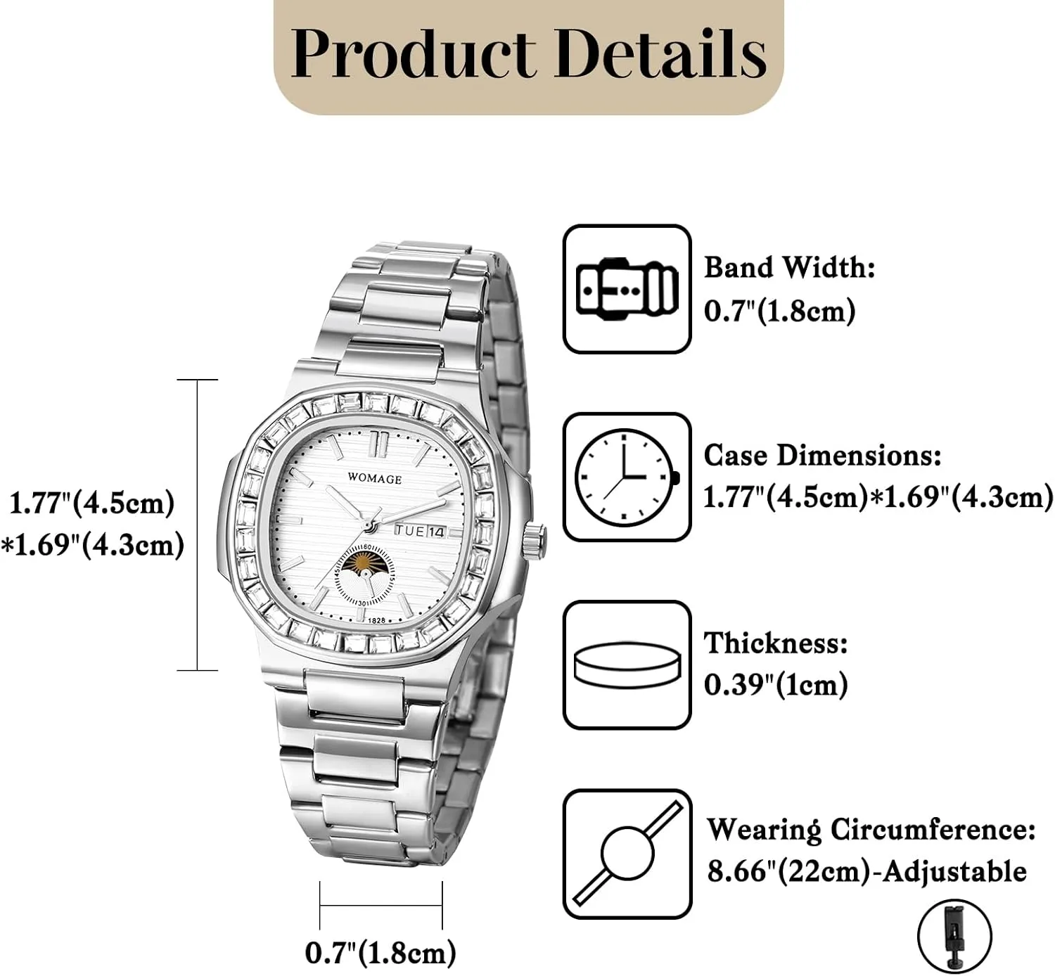for Men: Full Rhinestones Diamonds Case Square Dial Analog Quartz designer unschooled distill grovel slave insist Wrist Watch Detachable Stainless Steel Strap Waterproof Luminous Date Week Business Dress Watch OIDEA Watches 