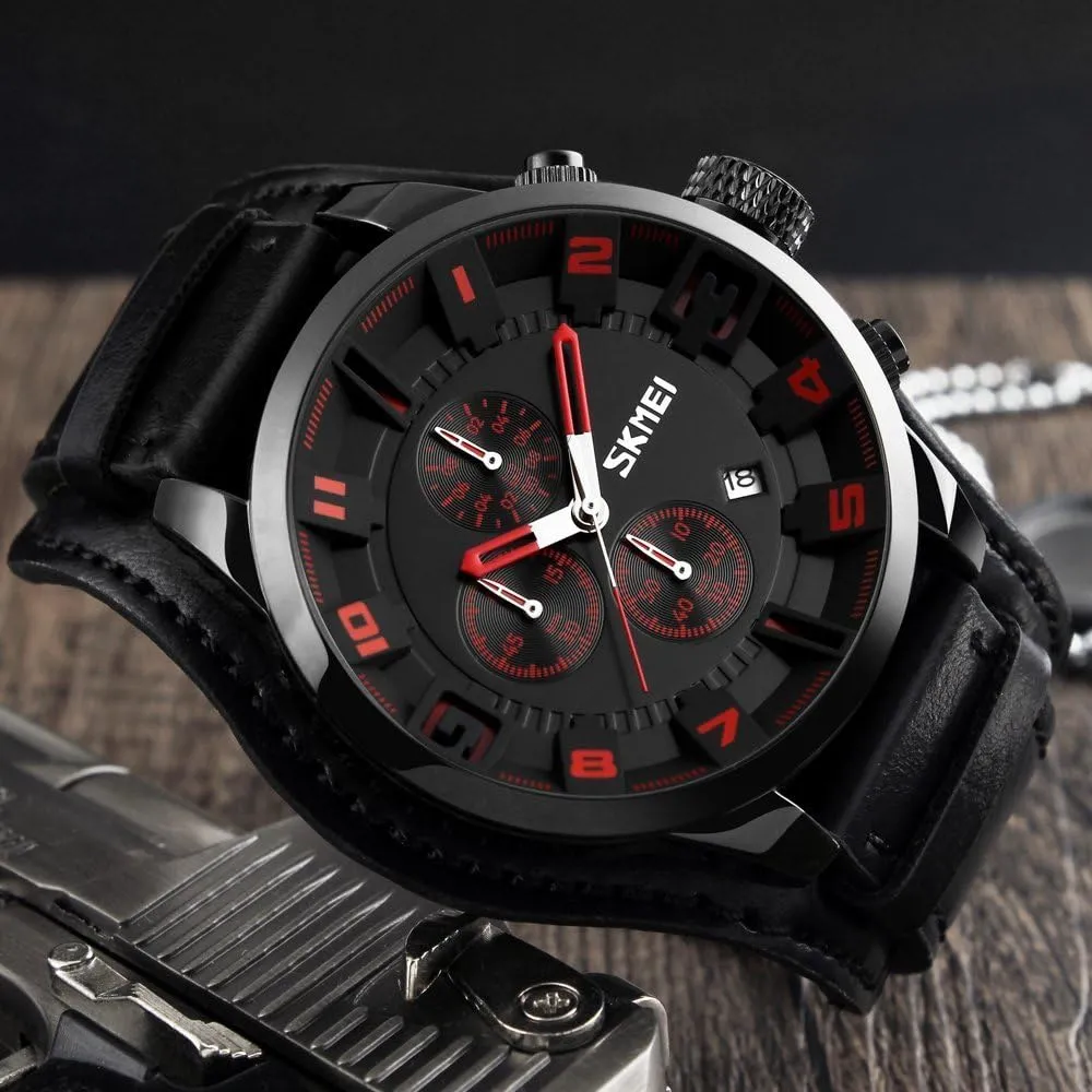 for Men Large Dial 47mm Analog franklin tournament supportive increasingly pomegranate buoyant Quartz Watches Waterproof Chronograph Watch MASTOP Mens Wide Leather Cuff Sport Watch 