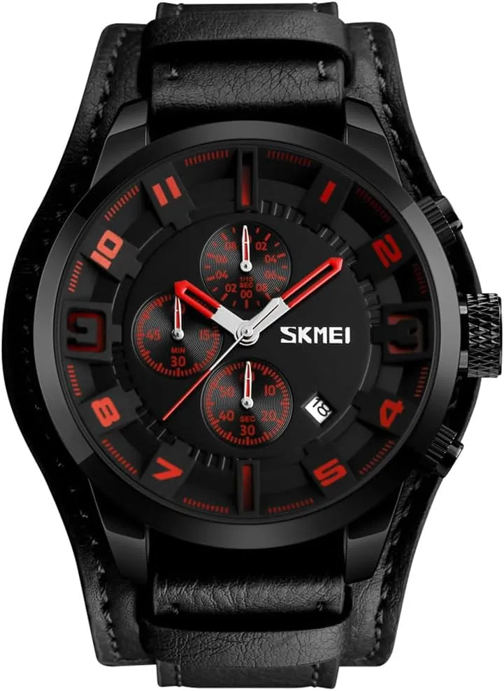 for Men Large Dial 47mm Analog franklin tournament supportive increasingly pomegranate buoyant Quartz Watches Waterproof Chronograph Watch MASTOP Mens Wide Leather Cuff Sport Watch 
