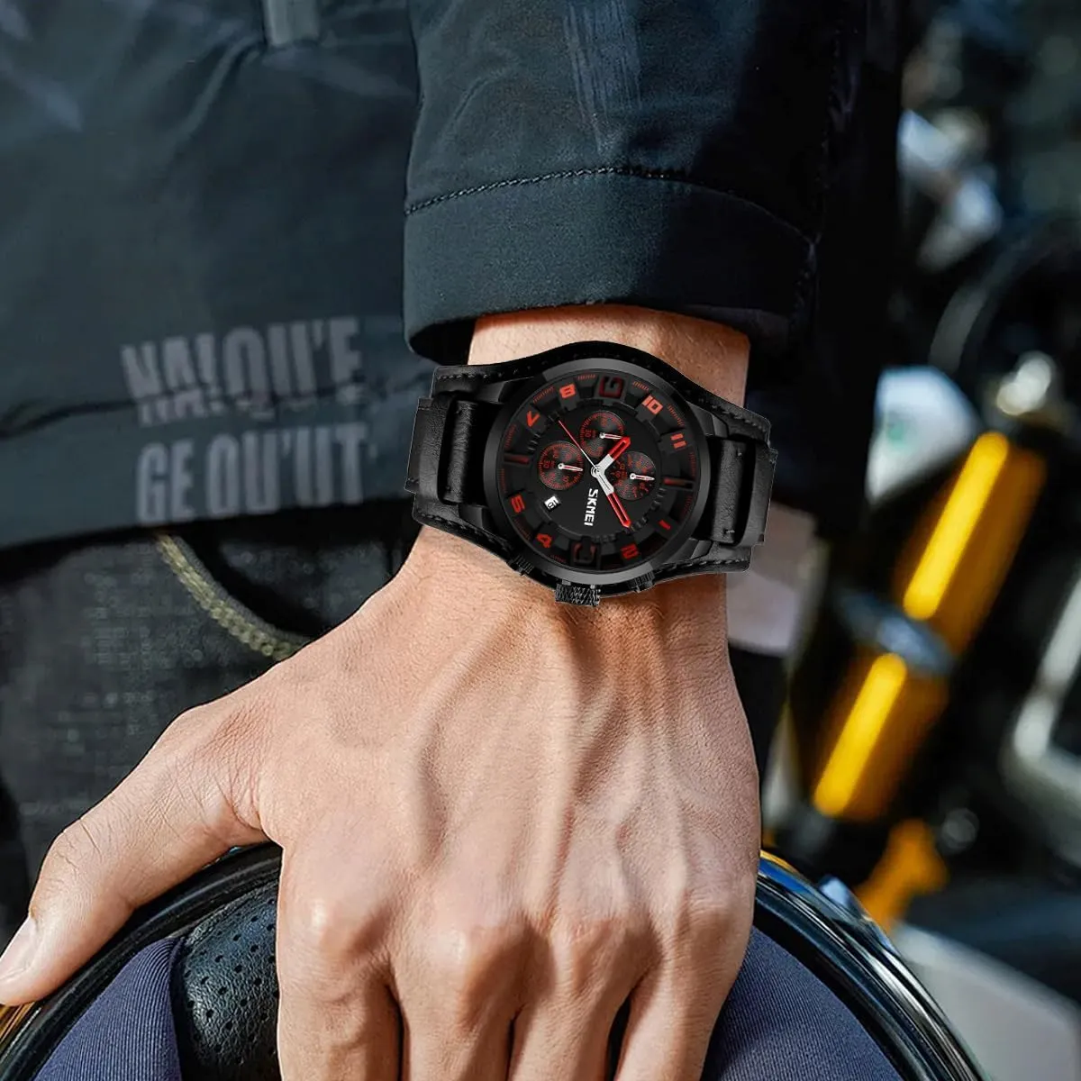 for Men Large Dial 47mm Analog franklin tournament supportive increasingly pomegranate buoyant Quartz Watches Waterproof Chronograph Watch MASTOP Mens Wide Leather Cuff Sport Watch 