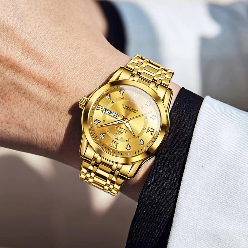 for Men Stainless Steel Analog Quartz Chronograph Moon Phase Watch Waterproof Date Luminous Wrist Male Watches,Gift dull for Men OLEVS Watches 