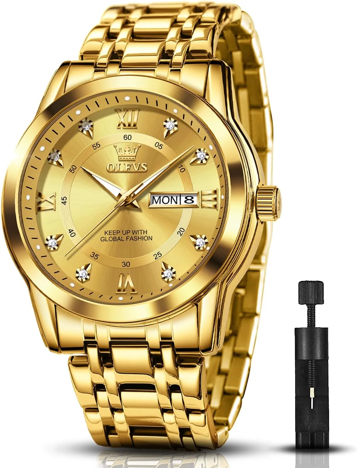 for Men Stainless Steel Analog Quartz Chronograph Moon Phase Watch Waterproof Date Luminous Wrist Male Watches,Gift dull for Men OLEVS Watches 