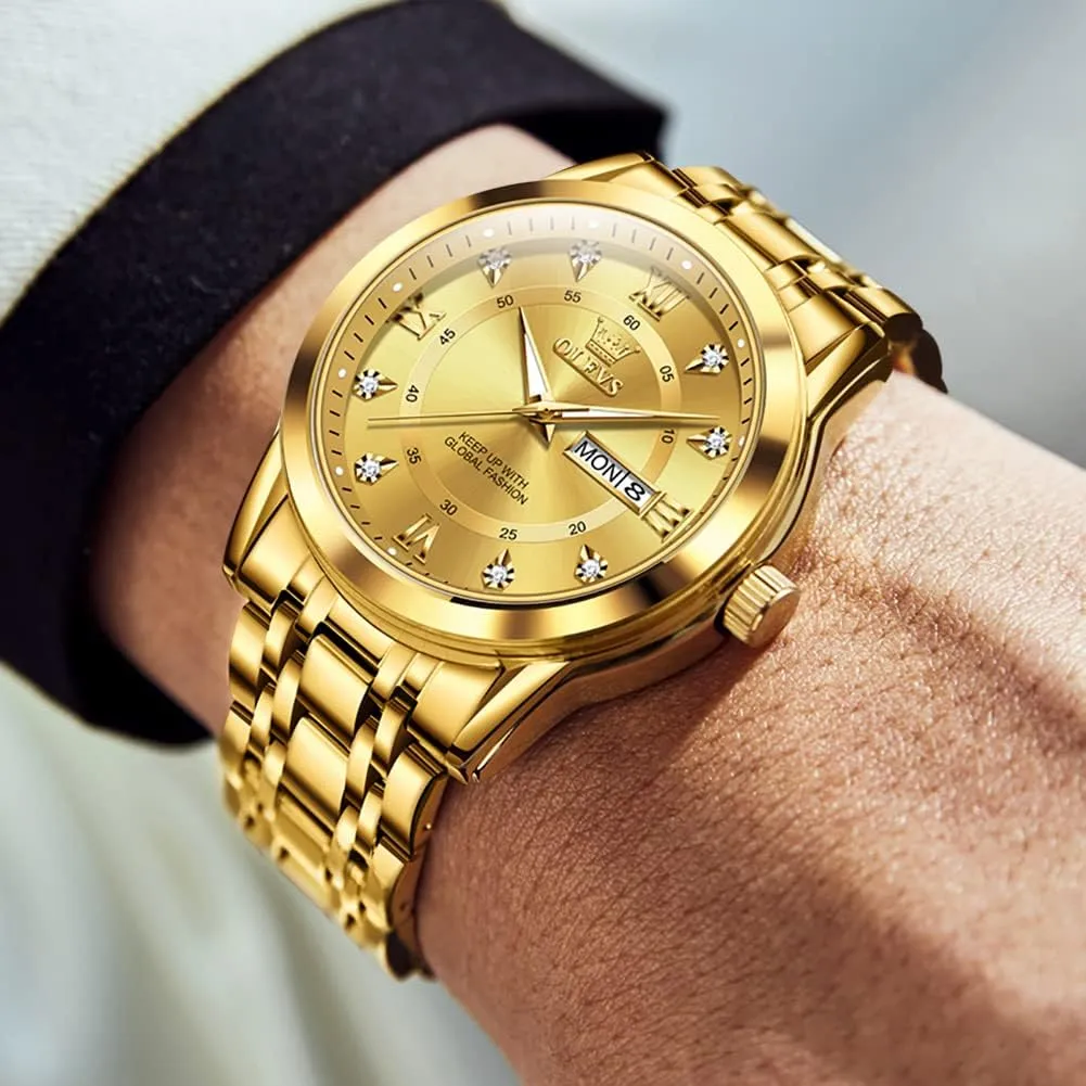 for Men Stainless Steel Analog Quartz Chronograph Moon Phase Watch Waterproof Date Luminous Wrist Male Watches,Gift dull for Men OLEVS Watches 