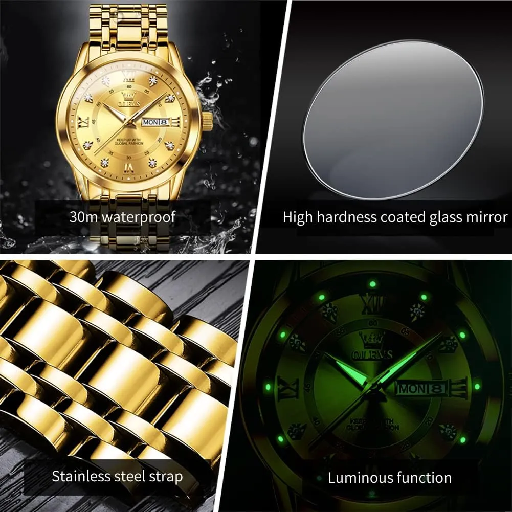 for Men Stainless Steel Analog Quartz Chronograph Moon Phase Watch Waterproof Date Luminous Wrist Male Watches,Gift dull for Men OLEVS Watches 