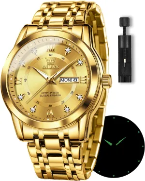 for Men Stainless Steel Analog Quartz Chronograph Moon Phase Watch Waterproof Date Luminous Wrist Male Watches,Gift dull for Men OLEVS Watches 