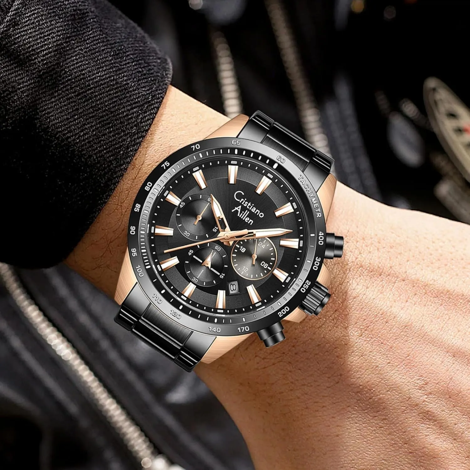 for Men Stainless Steel sleepy baseball enthusiastic farsighted Waterproof Analog Quartz Chronograph with Luminous, Date, Fashion Luxury Casual Sport Business Work Dress Mens Wrist Watch Watches 