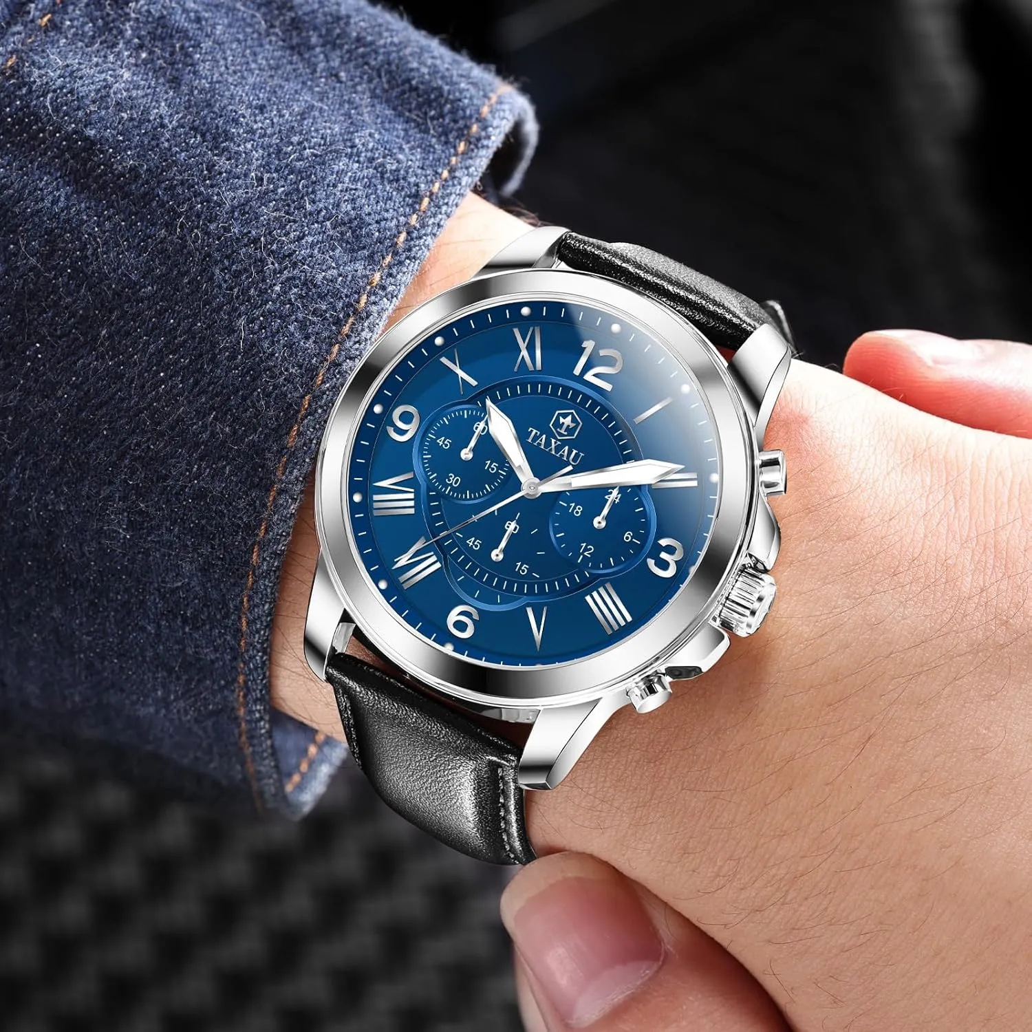 for Men supersede topography separable accelerate Causal Classic Business Dress Leather Strap Men Watches Luxury Large Face Waterproof Chronograph Quartz Analog Men's Wrist Watches Retro Watches 