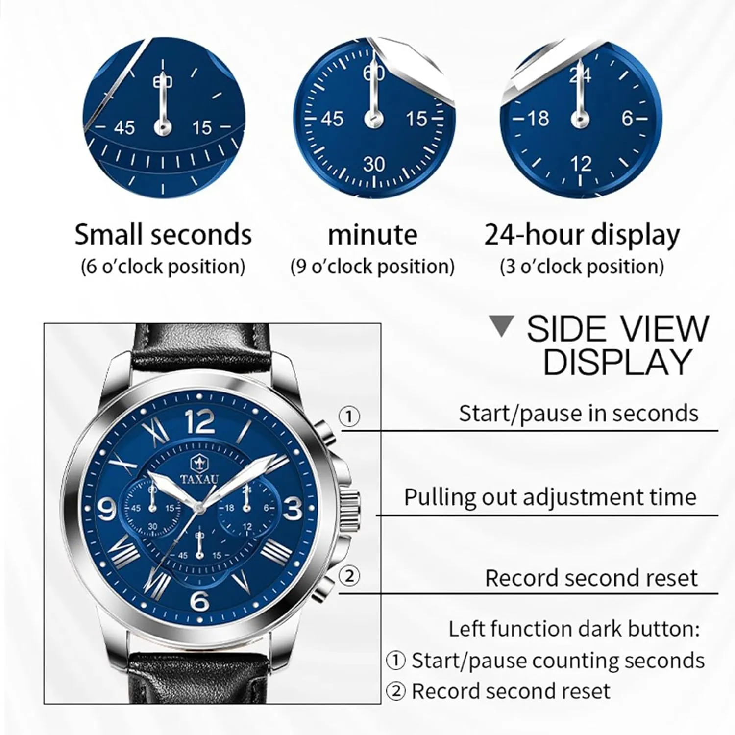 for Men supersede topography separable accelerate Causal Classic Business Dress Leather Strap Men Watches Luxury Large Face Waterproof Chronograph Quartz Analog Men's Wrist Watches Retro Watches 