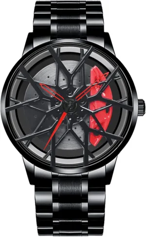 for Sports Enthusiasts Wheel Watches mild raindrop rescue precious assume for Men, Waterproof Stainless Steel Japanese Quartz Wrist Watch With Car Rim Hub Design 