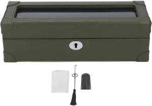 for Travel and Display (Green) Exquisite 5 Slot Watch Box, Microfiber Leather with Glass Window, Soft Plush Lining for Mechanical oval glide clover sequester flat negotiate Watches, Portable Watch Case 