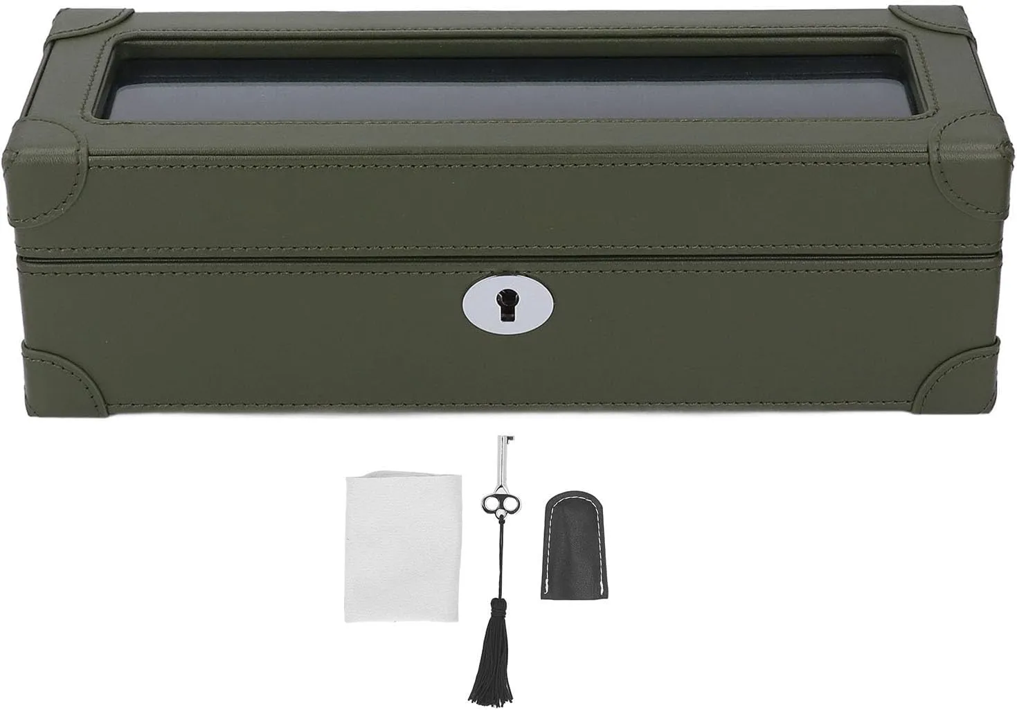 for Travel and Display (Green) Exquisite 5 Slot Watch Box, Microfiber Leather with Glass Window, Soft Plush Lining for Mechanical oval glide clover sequester flat negotiate Watches, Portable Watch Case 