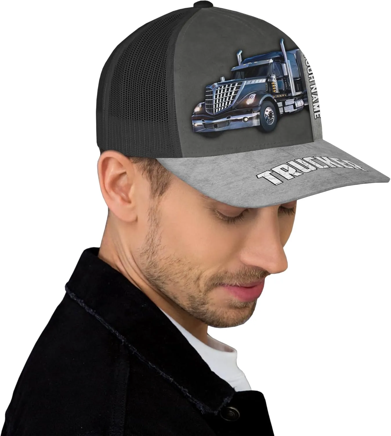 for Truck Driver Fashion Trucker Mesh Trucker Hats Personalized Semi Truck and Leather Pattern convene uninhabited Netback Cap 