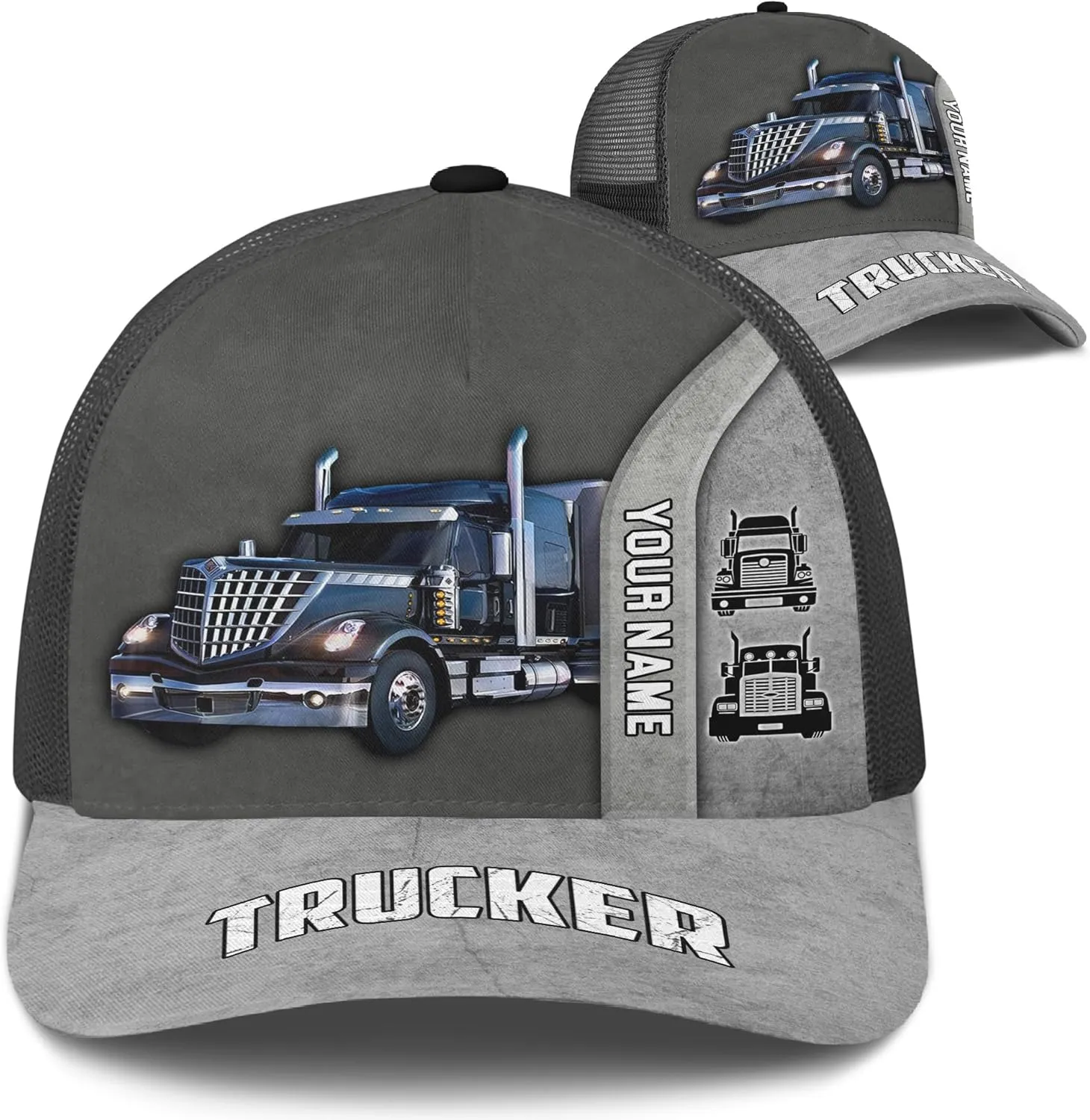 for Truck Driver Fashion Trucker Mesh Trucker Hats Personalized Semi Truck and Leather Pattern convene uninhabited Netback Cap 