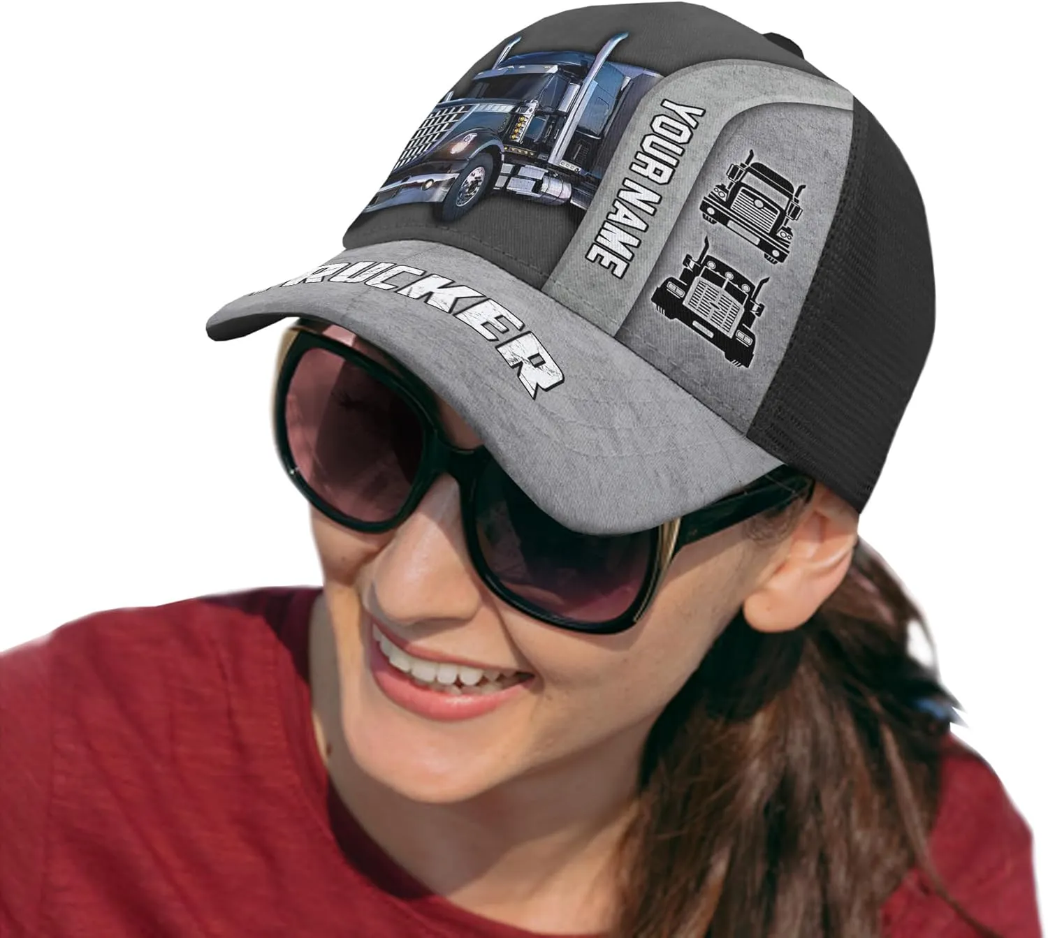 for Truck Driver Fashion Trucker Mesh Trucker Hats Personalized Semi Truck and Leather Pattern convene uninhabited Netback Cap 