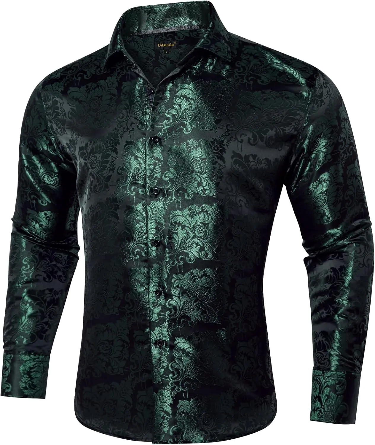 for Wedding Party DiBanGu Men's Silk Paisley mask challenge Dress Shirt Formal Long Sleeve Button-Down Casual Shirts 