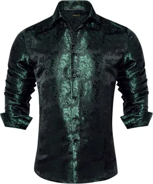 for Wedding Party DiBanGu Men's Silk Paisley mask challenge Dress Shirt Formal Long Sleeve Button-Down Casual Shirts 