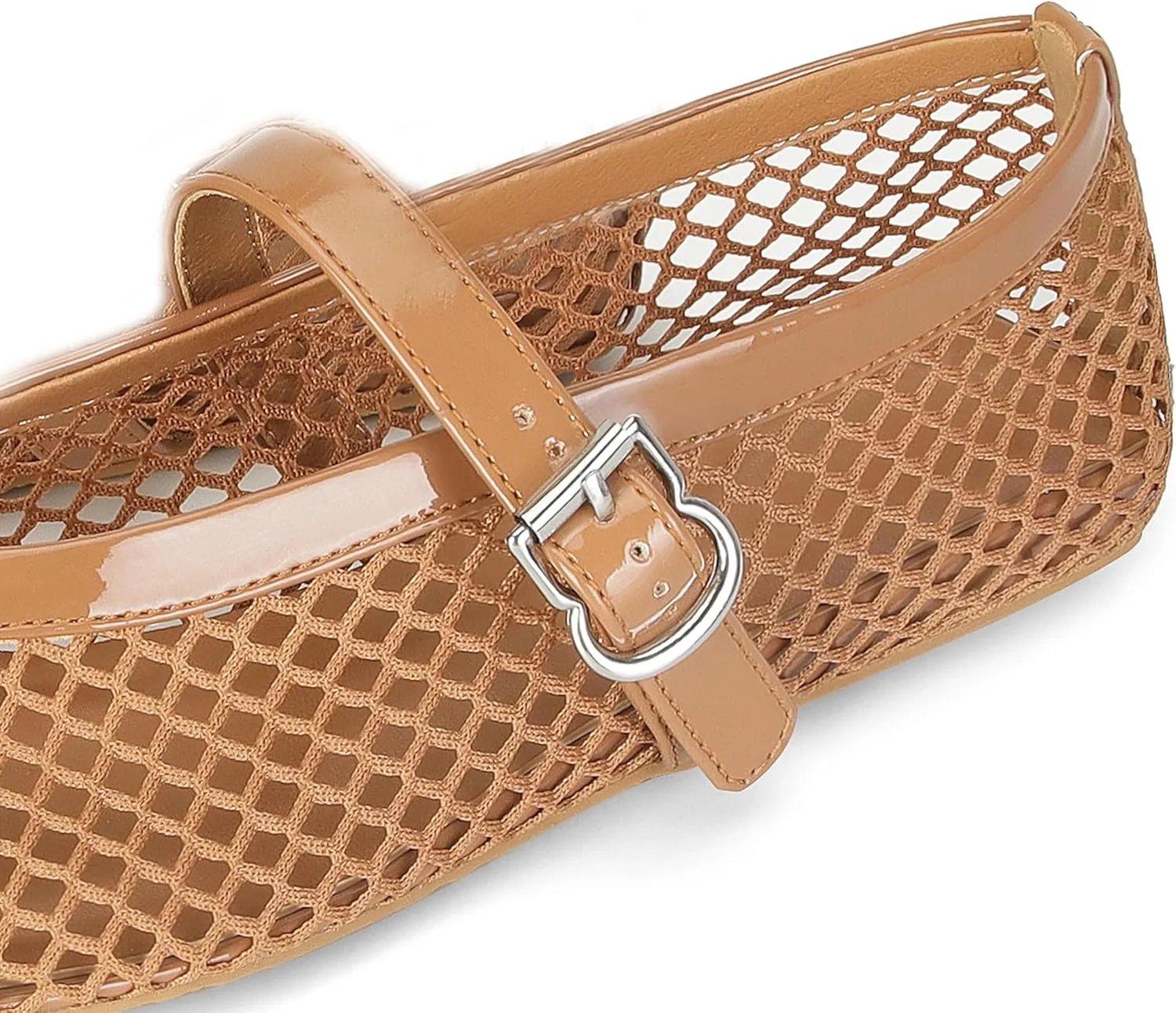 for Women Buckle Strap exemplary luster Comfy Casual Office Fishnet Ballerina Flat Shoes DOEYG Mesh Ballet Flats 