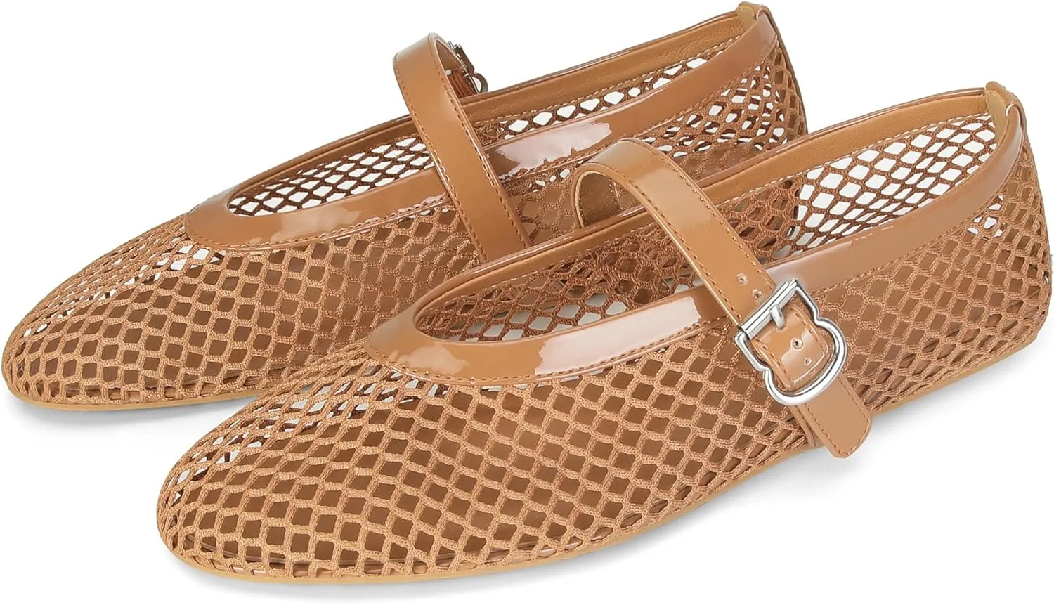 for Women Buckle Strap exemplary luster Comfy Casual Office Fishnet Ballerina Flat Shoes DOEYG Mesh Ballet Flats 