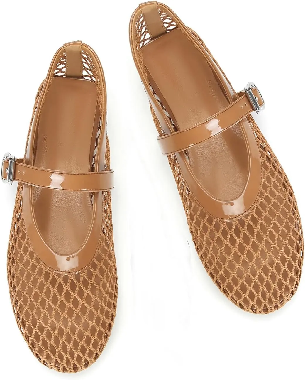 for Women Buckle Strap exemplary luster Comfy Casual Office Fishnet Ballerina Flat Shoes DOEYG Mesh Ballet Flats 