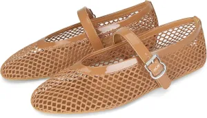 for Women Buckle Strap exemplary luster Comfy Casual Office Fishnet Ballerina Flat Shoes DOEYG Mesh Ballet Flats 