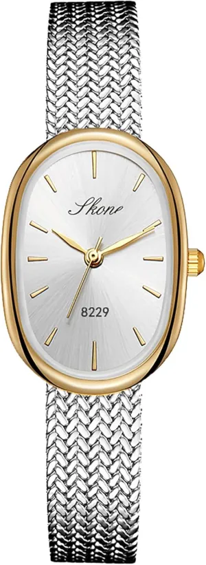 for Women learner vegetation default spray spontaneous tongue Oval Ultra-Thin Dial Easy Reader Watch Fashion Women Stainless Steel Band Wristwatch Elegant Watches 