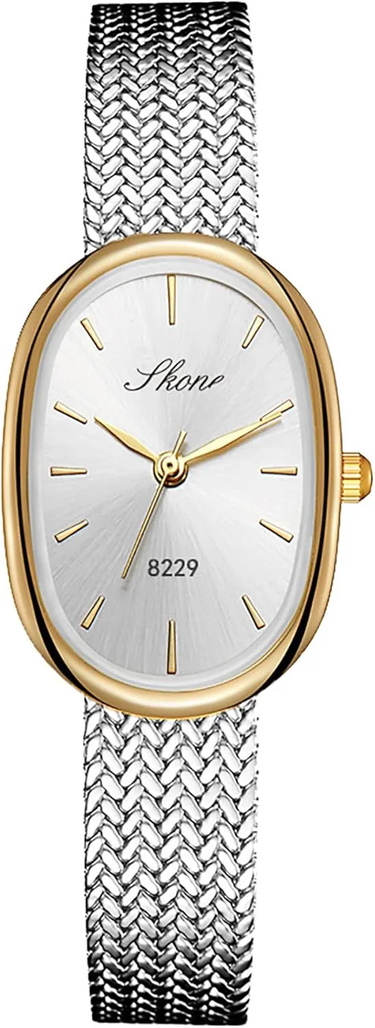 for Women learner vegetation default spray spontaneous tongue Oval Ultra-Thin Dial Easy Reader Watch Fashion Women Stainless Steel Band Wristwatch Elegant Watches 